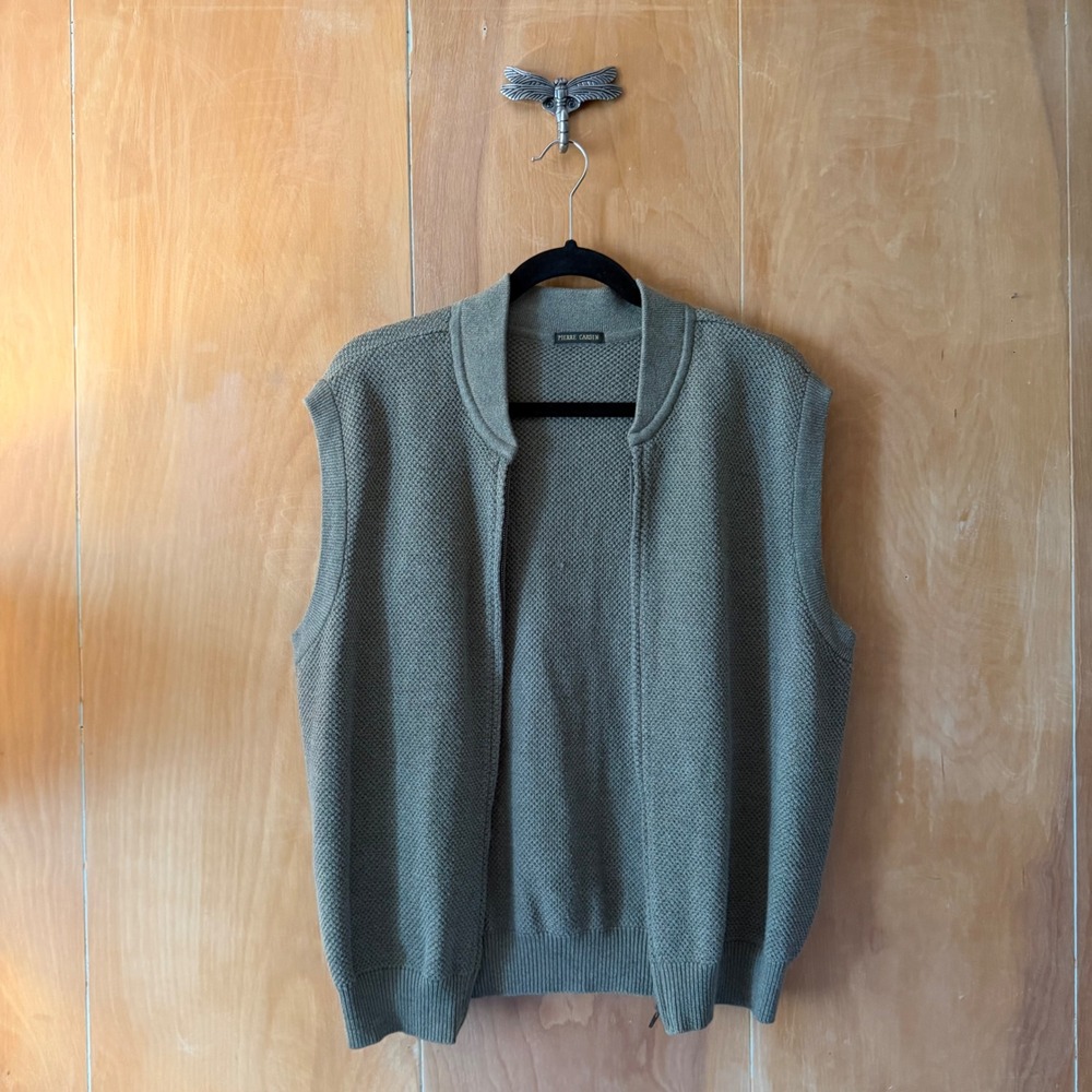 Pierre Cardin Olive Green Wool Cotton Knit‎ Zip Front Sweater Vest XL